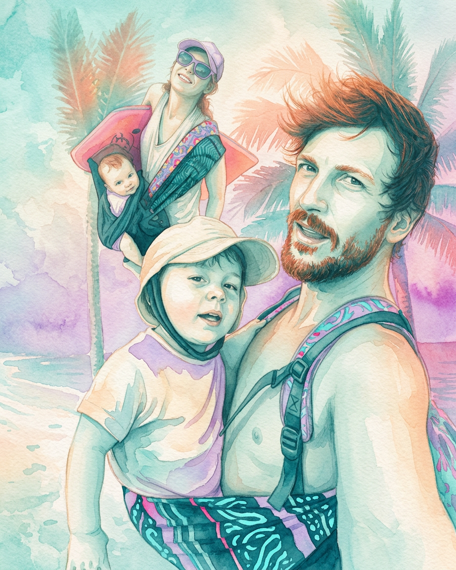 Familia porteando en la playa — Hoku Hamaquitas